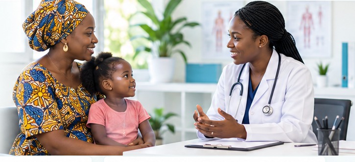 Une mère et sa fille en consultation avec une médecin